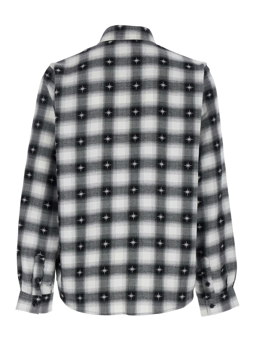 'Stardust' Black Shirt With Classic Collar And All-Over Check Motif In Cotton Man