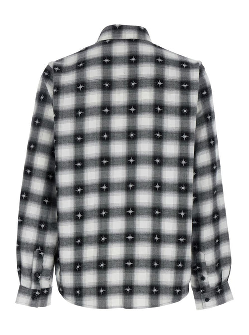 'Stardust' Black Shirt With Classic Collar And All-Over Check Motif In Cotton Man