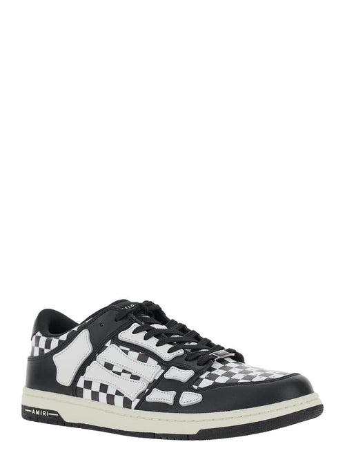 'Skel Top Low' Black And White Bi-Color Sneakers With Skeleton Patch With Check Motif In Leather Man
