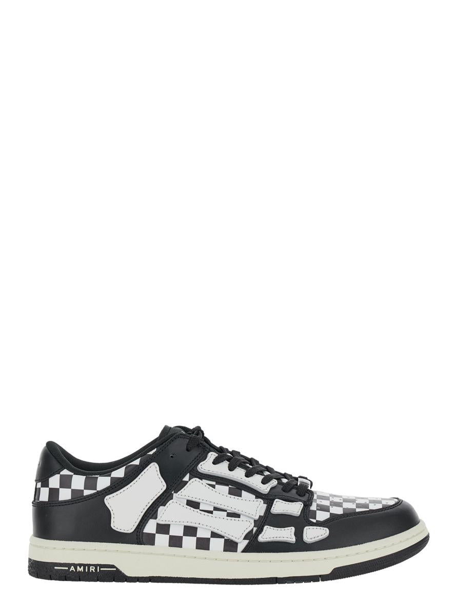 'Skel Top Low' Black And White Bi-Color Sneakers With Skeleton Patch With Check Motif In Leather Man