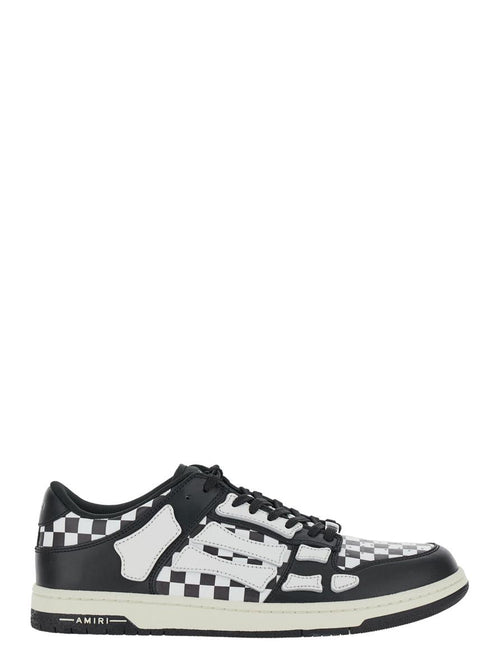 'Skel Top Low' Black And White Bi-Color Sneakers With Skeleton Patch With Check Motif In Leather Man