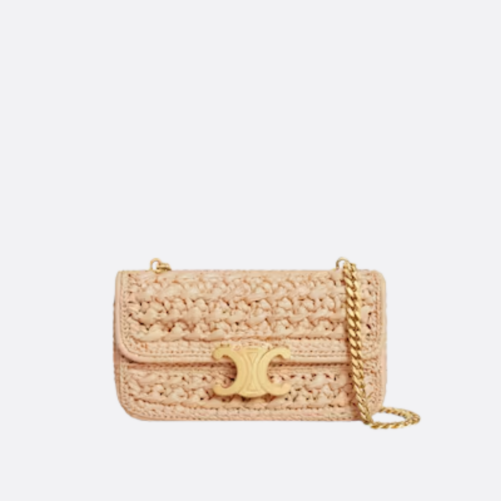 CLAUDE CHAIN SHOULDER BAG IN RAFFIA WITH FABRIC EFFECT