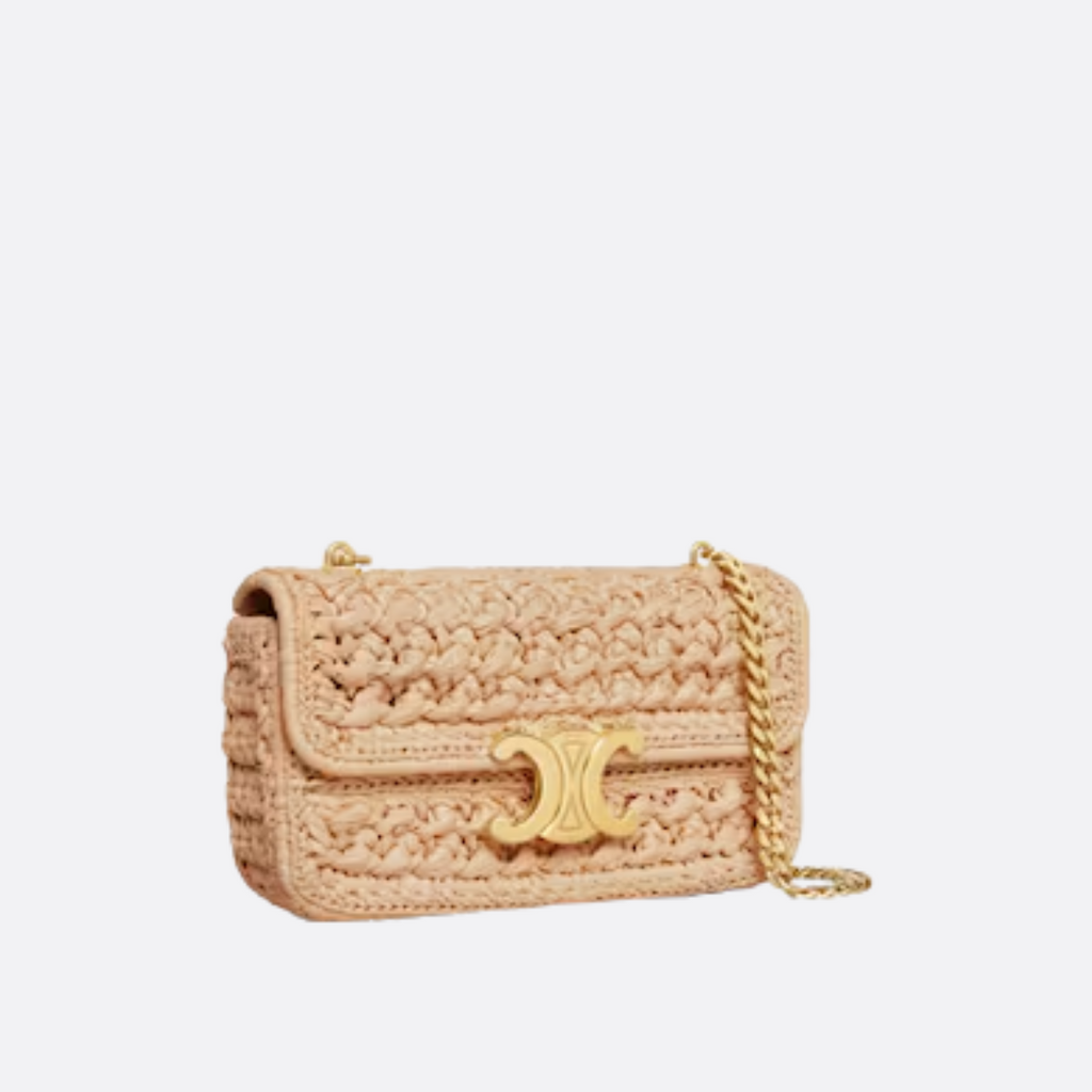 CLAUDE CHAIN SHOULDER BAG IN RAFFIA WITH FABRIC EFFECT