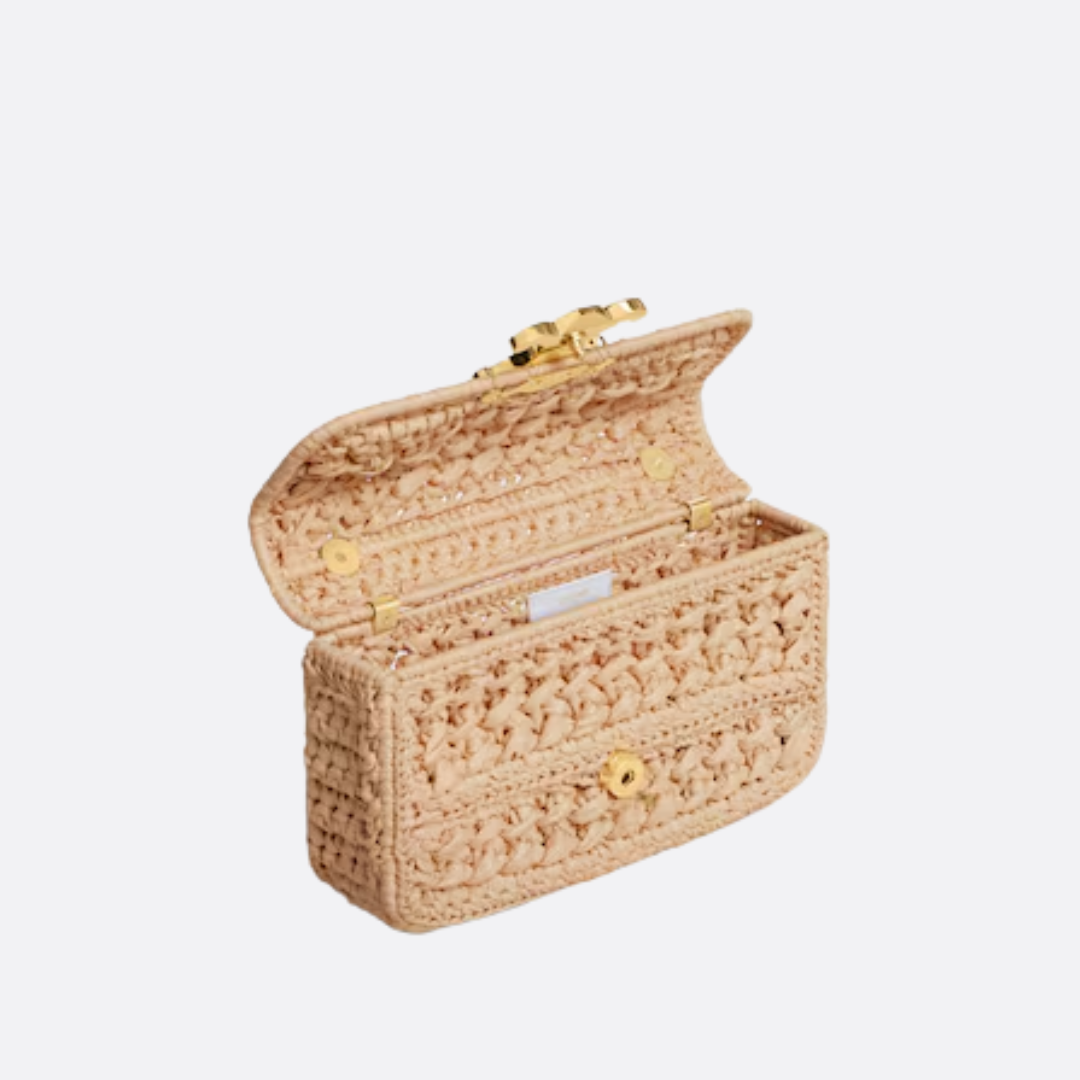 CLAUDE CHAIN SHOULDER BAG IN RAFFIA WITH FABRIC EFFECT