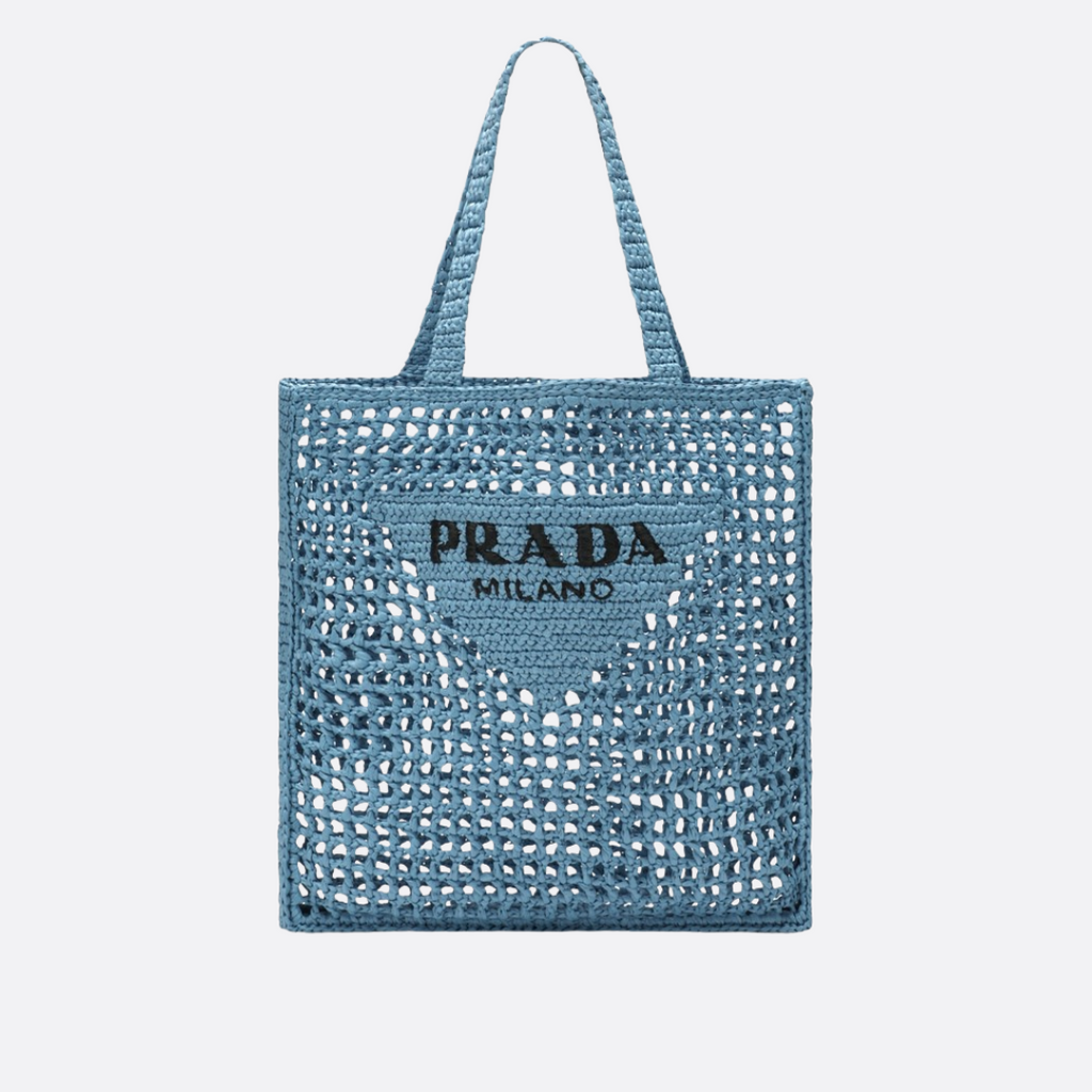 PRADA RAPHIA SHOPPER BAG WITH WOVEN LOGO – BLUE