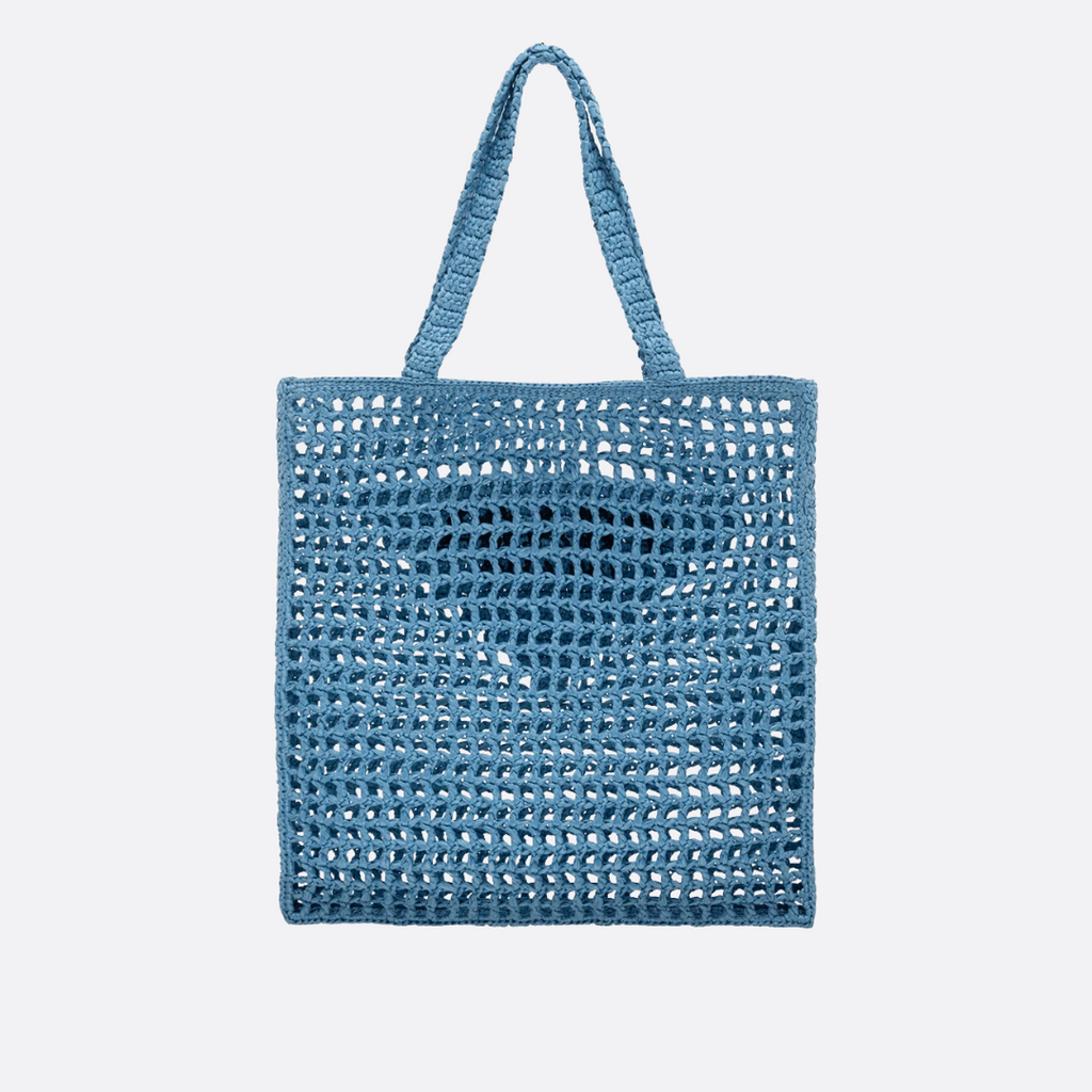 PRADA RAPHIA SHOPPER BAG WITH WOVEN LOGO – BLUE
