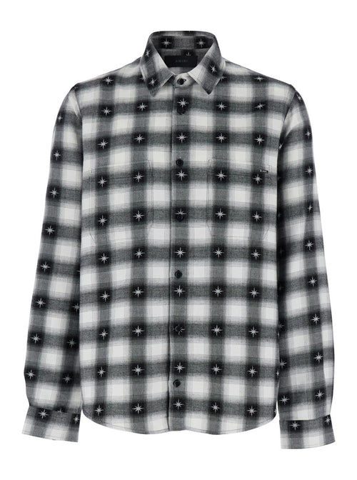 'Stardust' Black Shirt With Classic Collar And All-Over Check Motif In Cotton Man