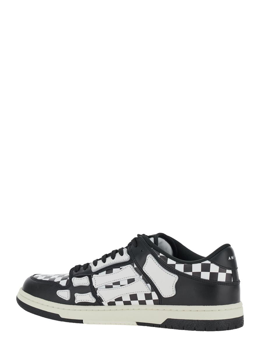 'Skel Top Low' Black And White Bi-Color Sneakers With Skeleton Patch With Check Motif In Leather Man