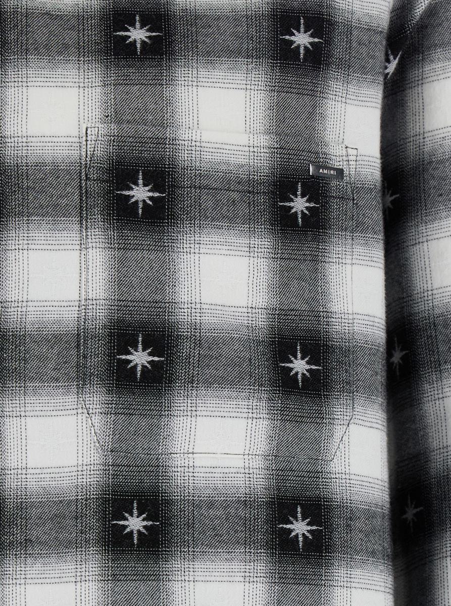 'Stardust' Black Shirt With Classic Collar And All-Over Check Motif In Cotton Man